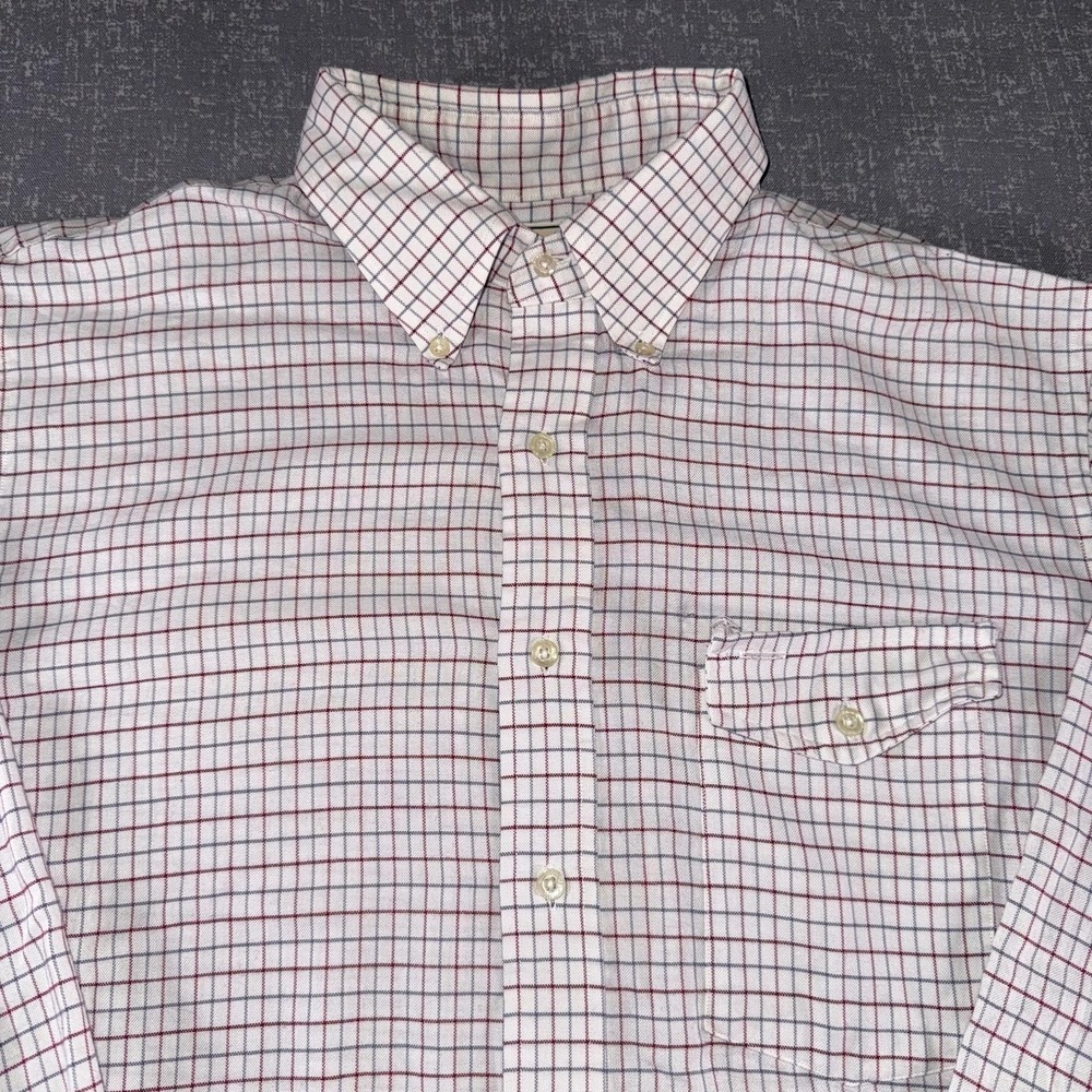 Vintage LL Bean Shirt Mens Large White Red Check Button Down Pocket USA 90s - Picture 3 of 10